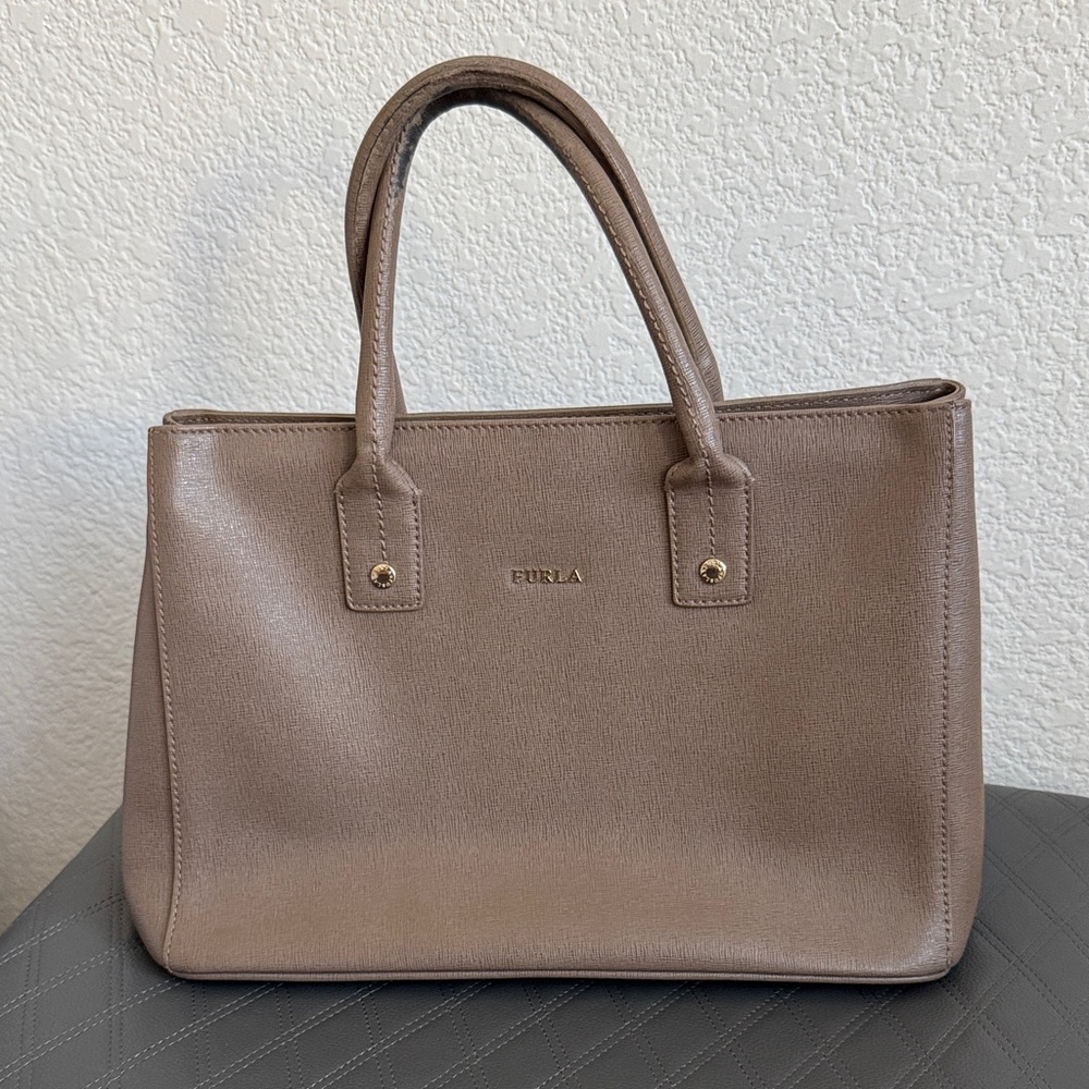 Furla Taupe Saffiano Leather Satchel